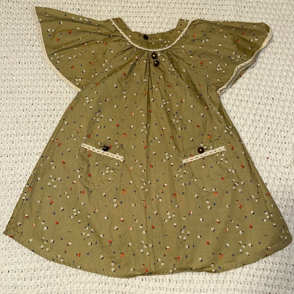 LA FAUTE A VOLTAIRE BUTTERFLY floral butterfly sleeve Khaki green 2T - Picture 7 of 8